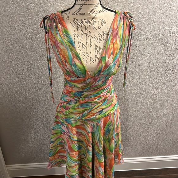 A.B.S Multi Color Deep V Sundress Sz 4 - Picture 10 of 11
